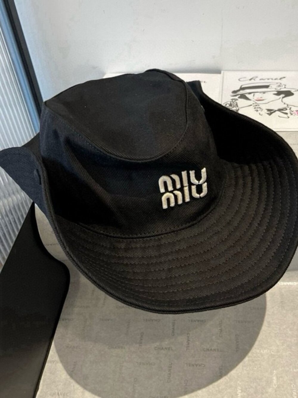 Miu Miu Black Wide Brim Bucket Hat